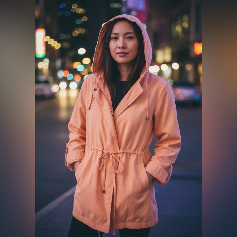 Love Tree Coral Hooded Utility Jacket Drawstring Waist Lightweight